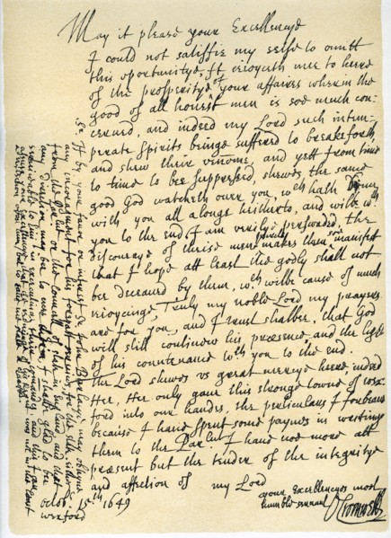Letter from Oliver Cromwell to Lord Fairfax, Wexford, 15th October, 1649. Artist: Oliver Cromwell
