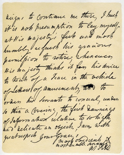 Letter from William Pitt to the Duke of Newcastle, Hayes, 23rd October 1759.Artist: William Pitt