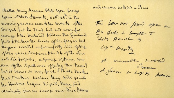 Letter from Lord Horatio Nelson to Lady Emma Hamilton, 19th October 1805. Artist: Horatio Nelson
