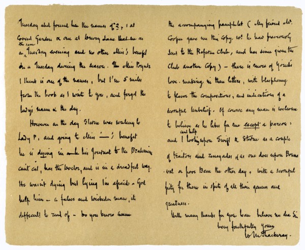 Letter from William Makepeace Thackery to TW Gibbs, 12th September 1851.Artist: William Makepeace Thackeray