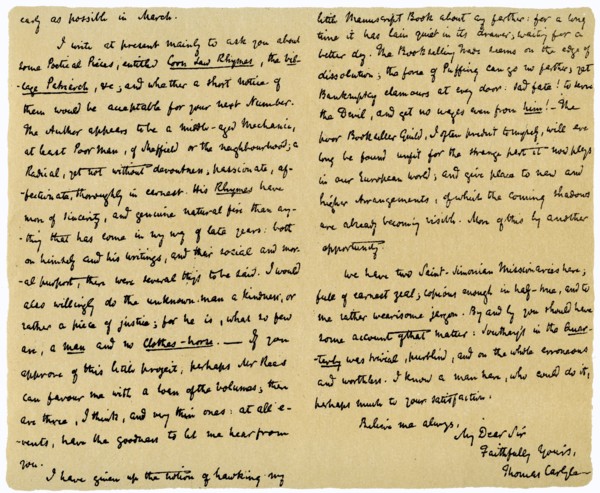 Letter from Thomas Carlyle to Macvey Napier, editor of the Edinburgh Review, 6th February 1832.Artist: Thomas Carlyle