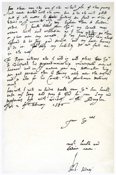 Letter from Sir Philip Sidney to Robert Dudley, Earl of Leicester, 2nd February 1586.Artist: Sir Philip Sidney