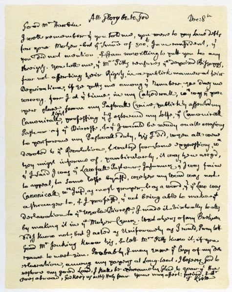 Letter from Thomas Ken, Bishop of Bath and Wells to George Harbin, c1709.Artist: Thomas Ken