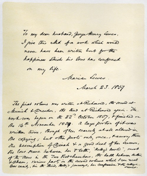 Original manuscript of Adam Bede, 23rd March 1859.Artist: George Eliot