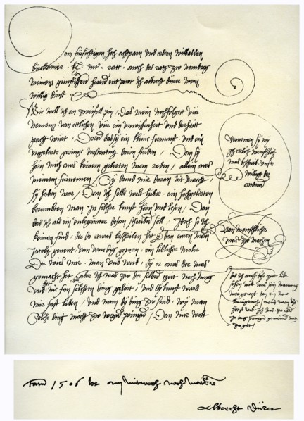 Draft of Albrecht Durer's dedication to Bilibald Pirckheimer, c1523. Artist: Albrecht Dürer