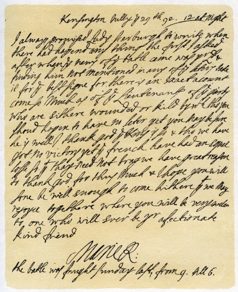 Letter from Queen Mary II to Frances Lumley, 29th July 1692.Artist: Queen Mary II