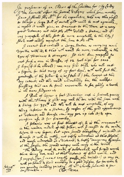 Report by Sir Christopher Wren, 28th July 1675.Artist: Sir Christopher Wren