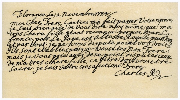 Letter from Charles Edward Stuart to his brother Henry Benedict, 2nd November 1784.Artist: Charles Edward Stuart