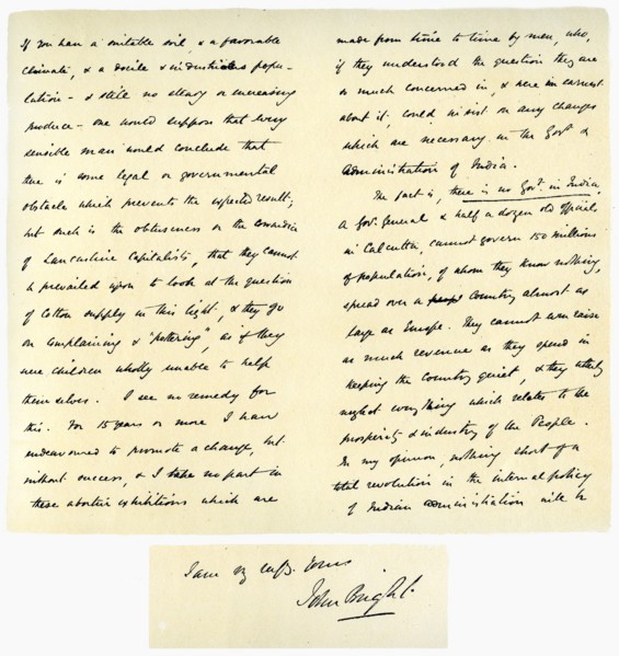 Letter from John Bright to Colonel Rathbone, 23rd January 1861.Artist: John Bright