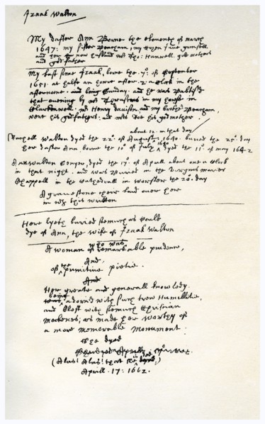 Notes made by Izaak Walton, c1662.Artist: Izaak Walton