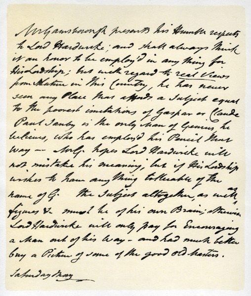 Letter from Thomas Gainsborough to Lord Hardwicke, c1760-1770.Artist: Thomas Gainsborough