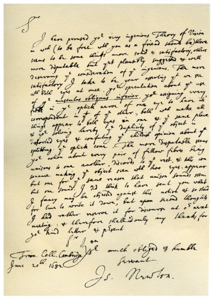 Letter from Sir Issac Newton to William Briggs, 20th June 1682.Artist: Isaac Newton