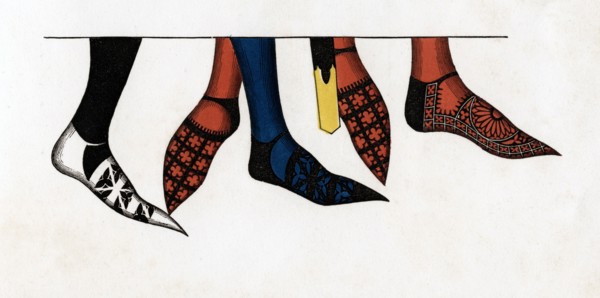The hose and shoes worn by princes at the court of Edward III, (1312-1377), 1840.  Artist: Henry Shaw