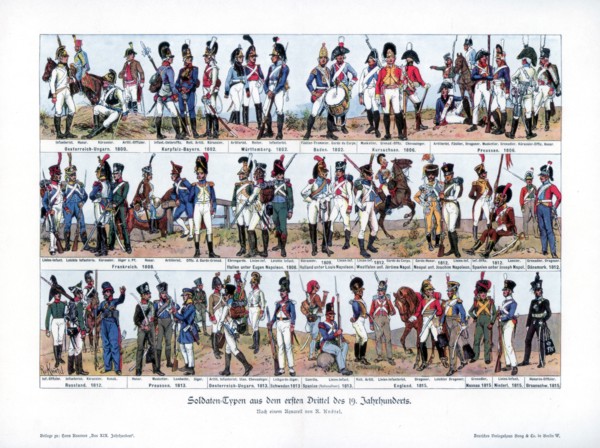 Types of soldiers from the first half of the 19th century, 1900.Artist: Richard Knotel