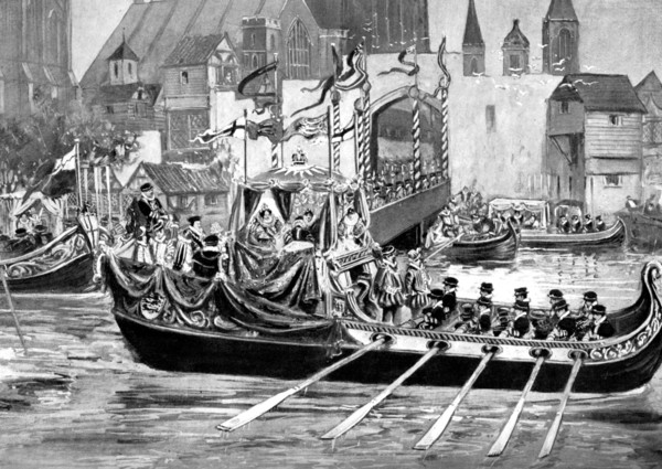 Queen Elizabeth's river coronation procession, London, 1558 (c1905). Artist: Unknown