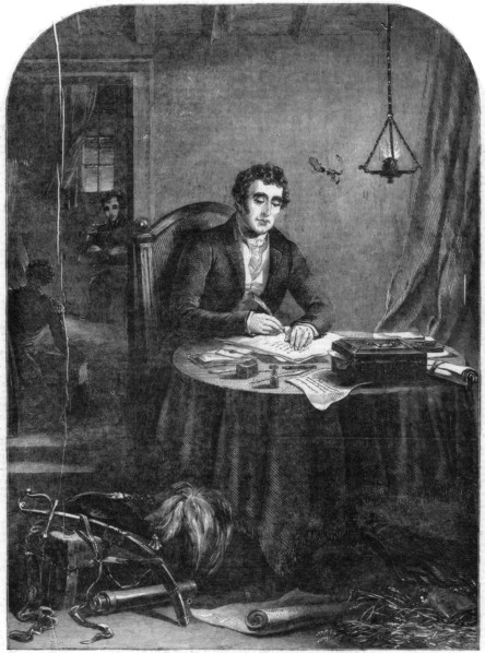 'The Duke of Wellington writing the despatches after the Battle of Waterloo, 1815', 1852. Artist: Unknown