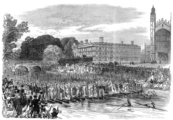 Procession of boats at Cambridge, 1870. Artist: Unknown
