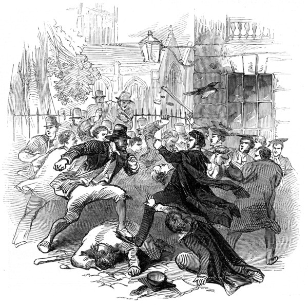 Gown and town row, Oxford, 15th November 1845. Artist: Unknown