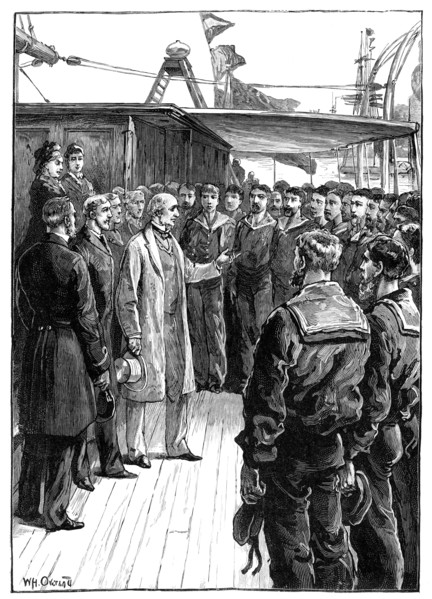 'Mr Gladstone Addressing the Officers and Crew of the Grantully Castle', late 19th century. Artist: Unknown