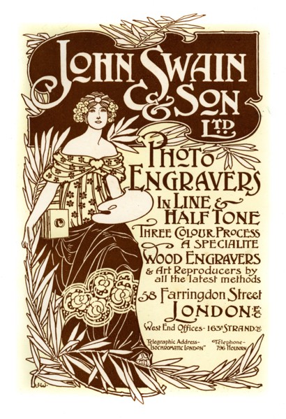 Advertisement for John Swain & Son, printers, 1901.Artist: John Swain & Son