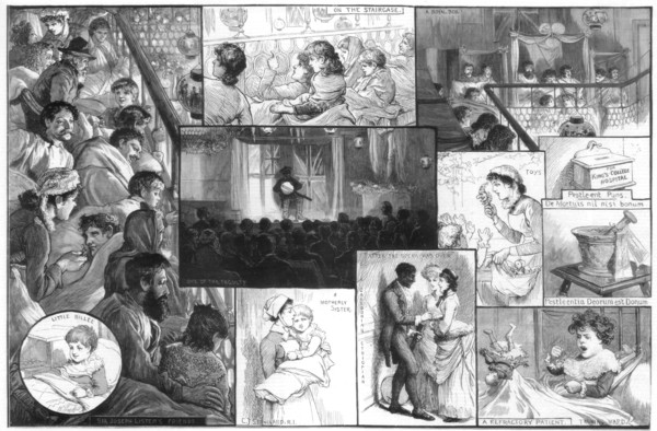 An entertainment at King's College Hospital, 1885.Artist: Charles Joseph Staniland