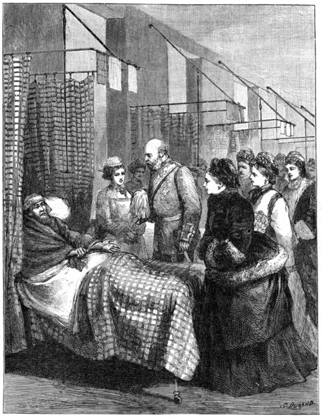 The queen visiting the wards of the London Hospital, late 19th century, (1900).Artist: G Durand