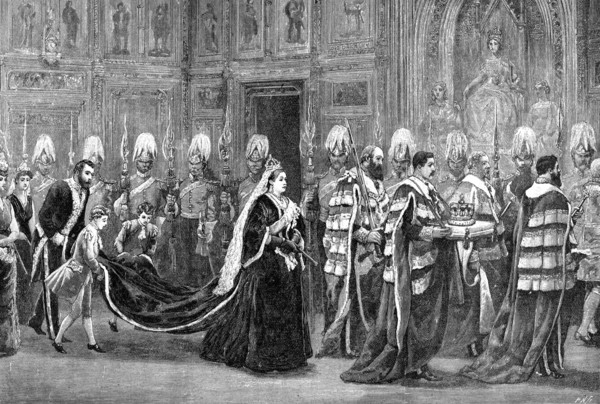 The royal procession in Westminster Palace on the way to the House of Lords, 1886, (1900). Artist: Unknown