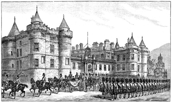 The queen leaving Holyrood Palace, Edinburgh, 1886, (1900). Artist: Unknown