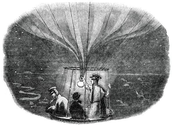 The Nassau balloon passing over Liege at night, 1836, (1886). Artist: Unknown