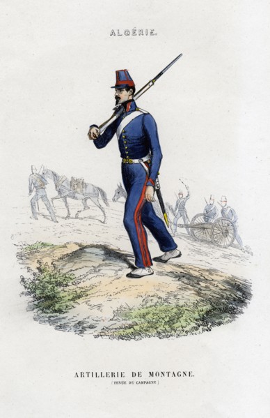 Mountain artillery; French Army in Algeria. Artist: Unknown