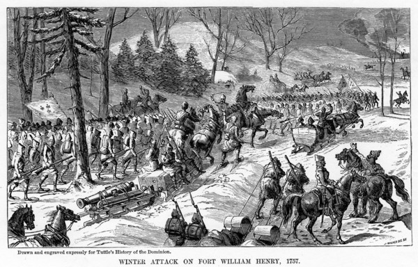 Winter Attack on Fort William Henry, New York State, 1757, (c1877). Artist: Unknown