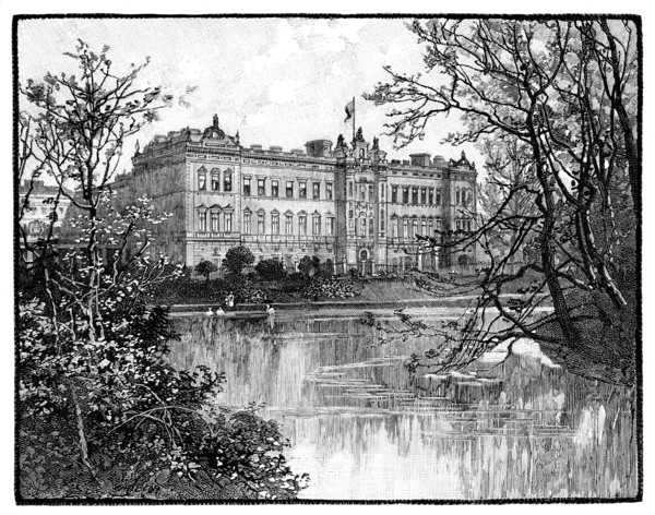 Buckingham Palace from St James's Park, London, c1888. Artist: Unknown
