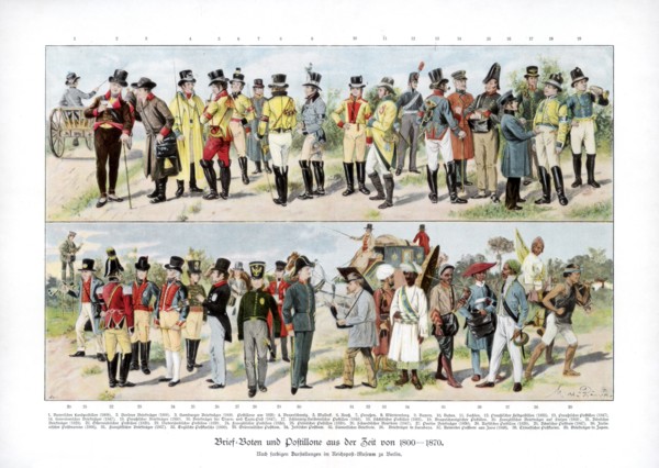 Types of postmen from 1800-1870, (1900). Artist: Unknown