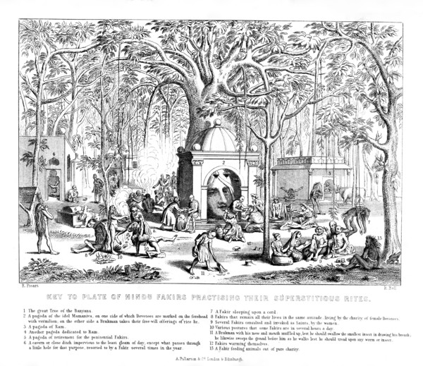Hindu Fakirs practising their superstitious rites, 19th century. Artist: Bell