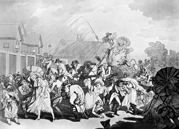 'A Sudden Squall in Hyde Park', c1791.Artist: Thomas Rowlandson