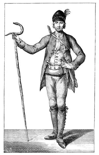 'James Boswell, esq in the dress of an armed Corsican Chief, 1769.'Artist: James Wale