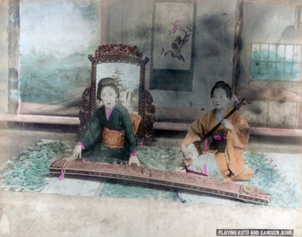 Japanese music: women playing Koto and Samisen, Kobe, Japan. Artist: Unknown