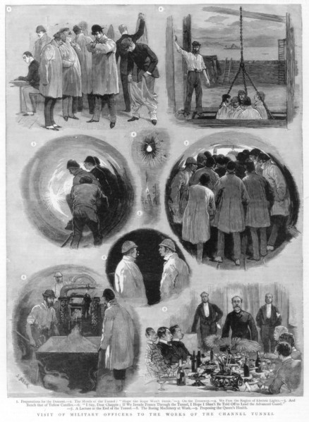 Visit of military officials to the works of the channel tunnel, 1884.Artist: J Nash