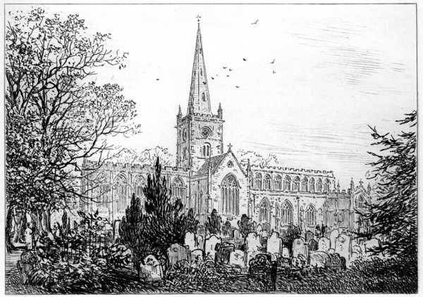 Stratford church as seen from the north, Stratford-upon-Avon, Warwickshire, 1885.Artist: Edward Hull