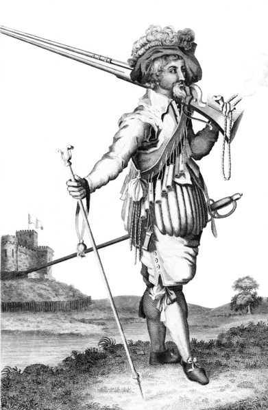 A musketeer on the introduction of fire arms, 1798. Artist: Unknown