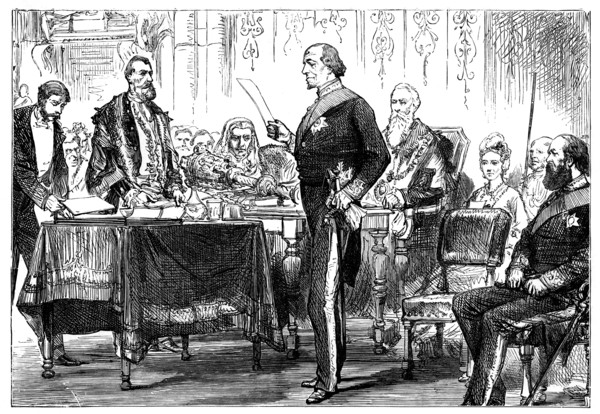 Benjamin Disraeli (1808-1881) receiving the freedom of the city of London, 1878. Artist: Unknown