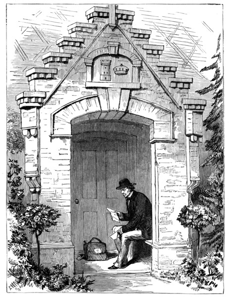 Benjamin Disraeli (1804-1881) reading letters in the porch of Hughenden Lodge, 19th century. Artist: Unknown