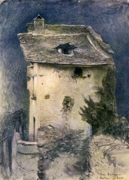 A dilapidated cottage, 19th century.Artist: John Ruskin