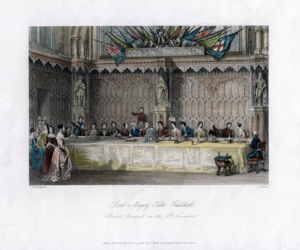 The Lord Mayor's table, grand banquet, Guildhall, City of London, 19th century.. Artist: J Shury