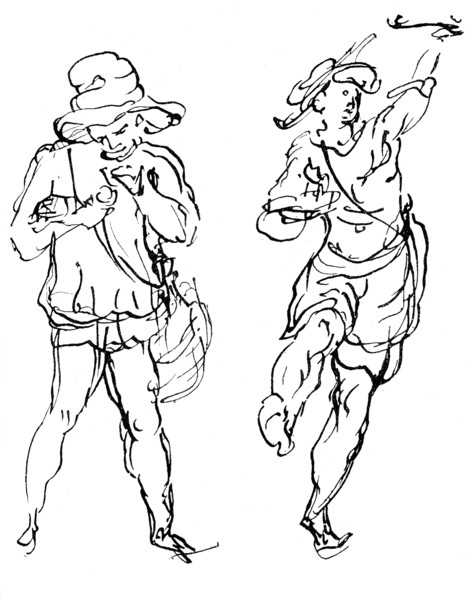 Figures designed by Inigo Jones for the masque, 1893. Artist: Unknown