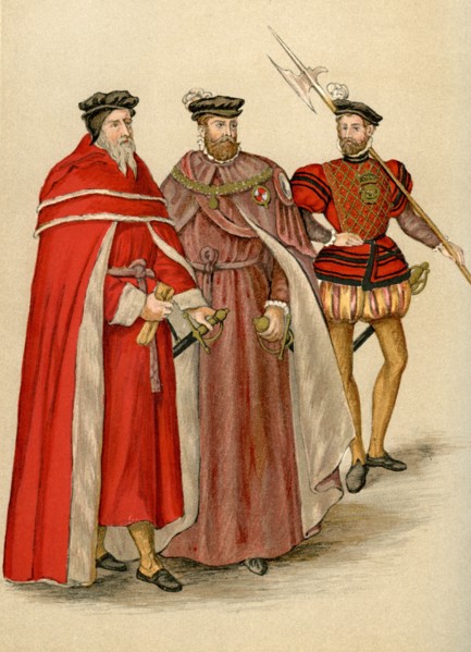 Two peers in their robes, and a halberdier, 16th century (1893). Artist: Unknown