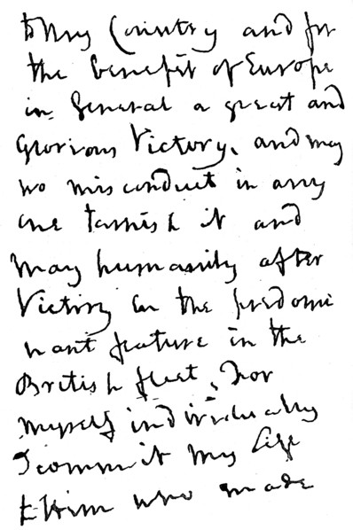 Part of a letter written by Nelson just before the Battle of Trafalgar, 1805 (1894). Artist: Unknown