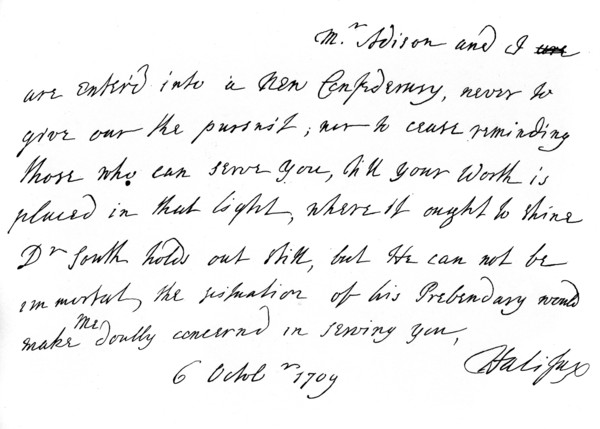 Extract of a letter from Lord Halifax to Dean Swift, with promises of promotion, 1709, (1840). Artist: Charles Montague
