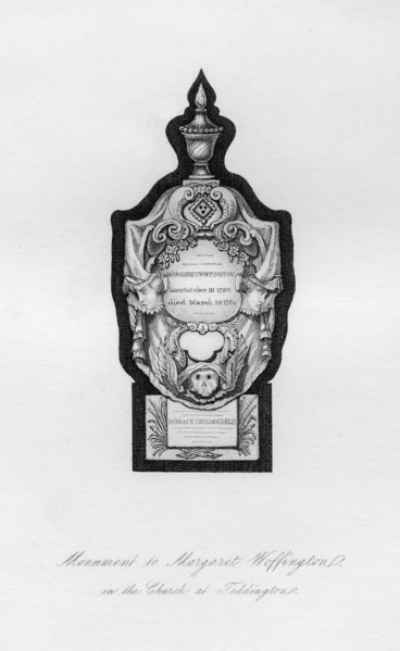 Monument to Margaret Woffington, the actress, at Teddington, 18th century, (1840). Artist: Unknown