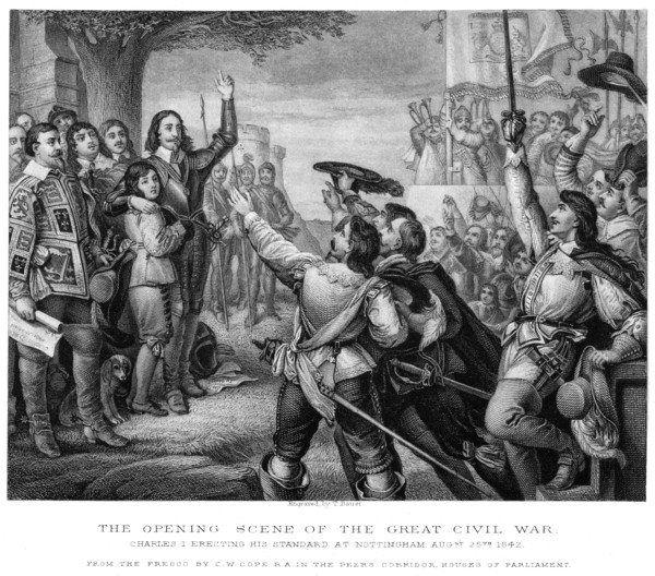 King Charles I (1600-1649) erecting his standard at Nottingham, 25th August 1642. Creator: Tim Bauer.
